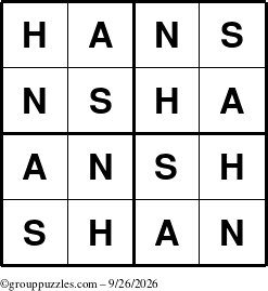 The grouppuzzles.com Answer grid for the Hans puzzle for Saturday September 26, 2026