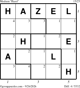 The grouppuzzles.com Medium Hazel puzzle for Saturday September 26, 2026 with all 4 steps marked