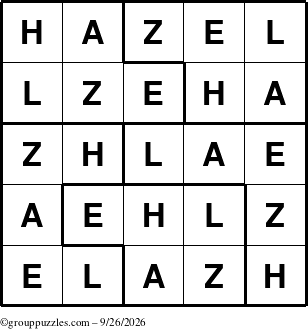 The grouppuzzles.com Answer grid for the Hazel puzzle for Saturday September 26, 2026