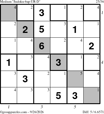 The grouppuzzles.com Medium Sudoku-6up-UR-D puzzle for Saturday September 26, 2026 with all 5 steps marked