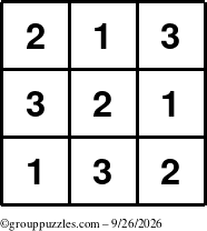 The grouppuzzles.com Answer grid for the TicTac-123 puzzle for Saturday September 26, 2026