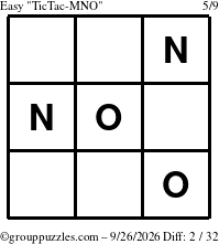The grouppuzzles.com Easy TicTac-MNO puzzle for Saturday September 26, 2026
