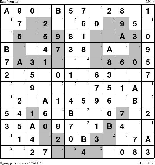 The grouppuzzles.com Easy tpsmith puzzle for Saturday September 26, 2026 with the first 3 steps marked