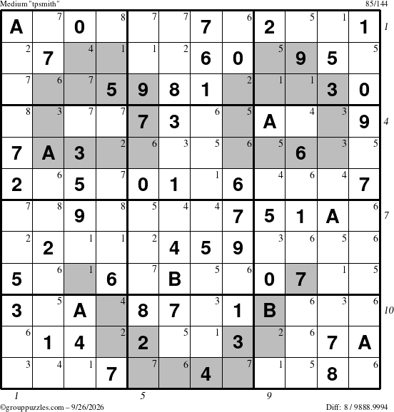 The grouppuzzles.com Medium tpsmith puzzle for Saturday September 26, 2026 with all 8 steps marked