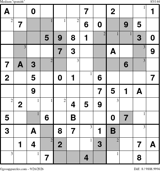 The grouppuzzles.com Medium tpsmith puzzle for Saturday September 26, 2026 with the first 3 steps marked