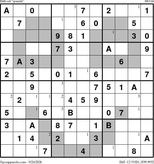 The grouppuzzles.com Difficult tpsmith puzzle for Saturday September 26, 2026 with the first 3 steps marked