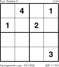 The grouppuzzles.com Easy Sudoku-4 puzzle for Tuesday April 21, 2026