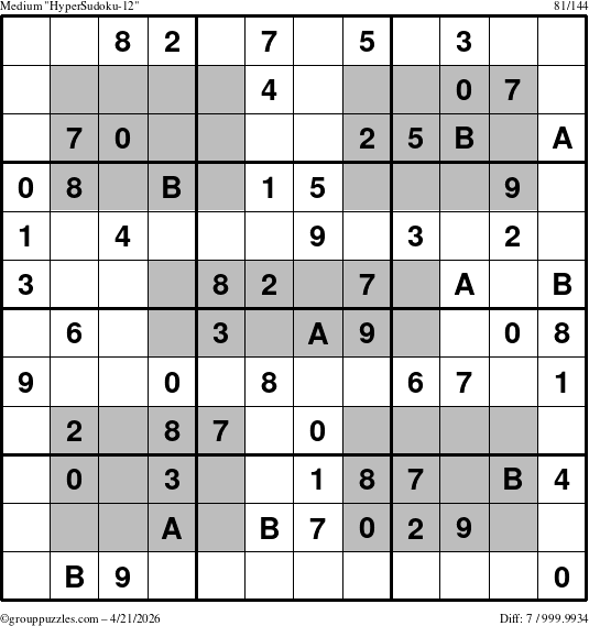 The grouppuzzles.com Medium HyperSudoku-12 puzzle for Tuesday April 21, 2026