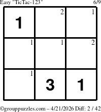 The grouppuzzles.com Easy TicTac-123 puzzle for Tuesday April 21, 2026 with the first 2 steps marked