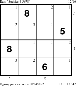 The grouppuzzles.com Easy Sudoku-4-5678 puzzle for Friday October 24, 2025 with all 3 steps marked