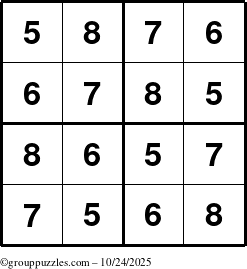 The grouppuzzles.com Answer grid for the Sudoku-4-5678 puzzle for Friday October 24, 2025