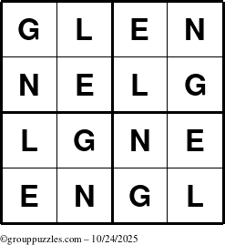 The grouppuzzles.com Answer grid for the Glen puzzle for Friday October 24, 2025