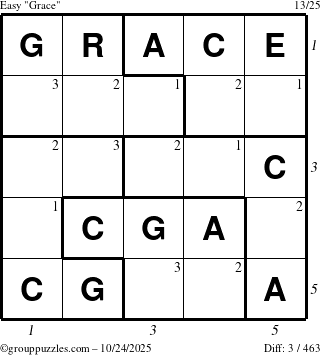 The grouppuzzles.com Easy Grace puzzle for Friday October 24, 2025 with all 3 steps marked
