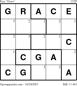 The grouppuzzles.com Easy Grace puzzle for Friday October 24, 2025 with the first 3 steps marked