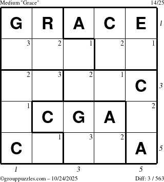 The grouppuzzles.com Medium Grace puzzle for Friday October 24, 2025, suitable for printing, with all 3 steps marked