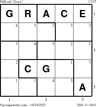 The grouppuzzles.com Difficult Grace puzzle for Friday October 24, 2025, suitable for printing, with all 4 steps marked