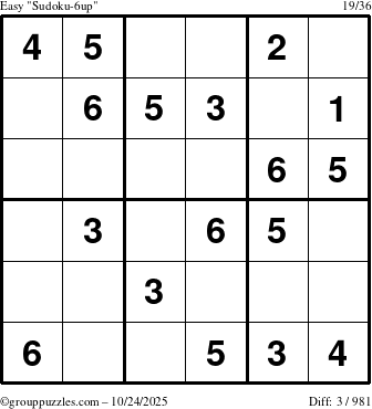 The grouppuzzles.com Easy Sudoku-6up puzzle for Friday October 24, 2025