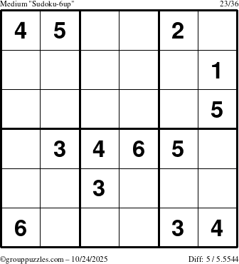 The grouppuzzles.com Medium Sudoku-6up puzzle for Friday October 24, 2025