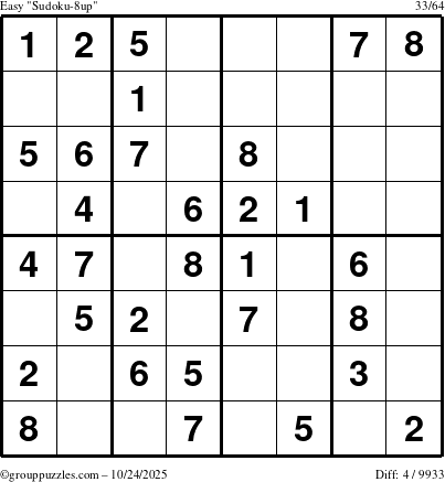 The grouppuzzles.com Easy Sudoku-8up puzzle for Friday October 24, 2025