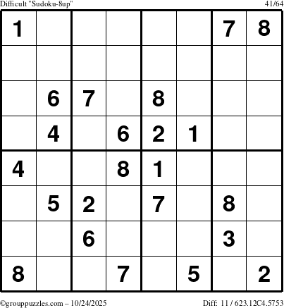 The grouppuzzles.com Difficult Sudoku-8up puzzle for Friday October 24, 2025
