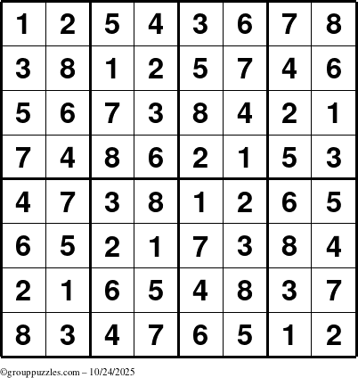 The grouppuzzles.com Answer grid for the Sudoku-8up puzzle for Friday October 24, 2025