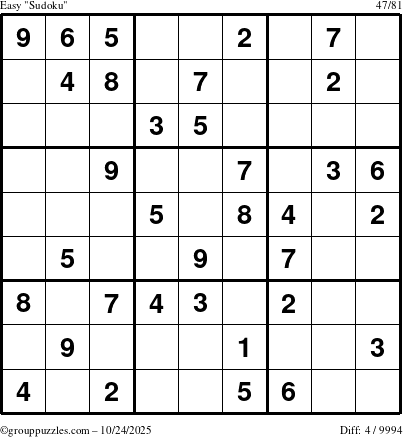 The grouppuzzles.com Easy Sudoku puzzle for Friday October 24, 2025