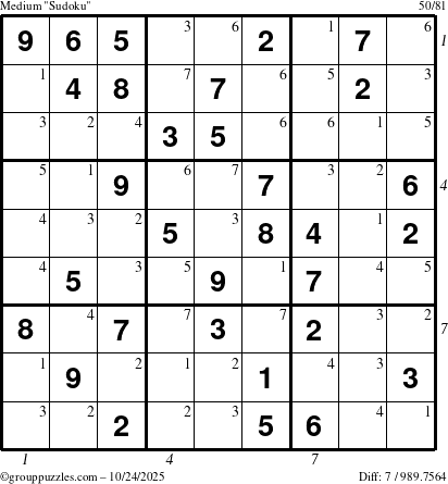 The grouppuzzles.com Medium Sudoku puzzle for Friday October 24, 2025 with all 7 steps marked