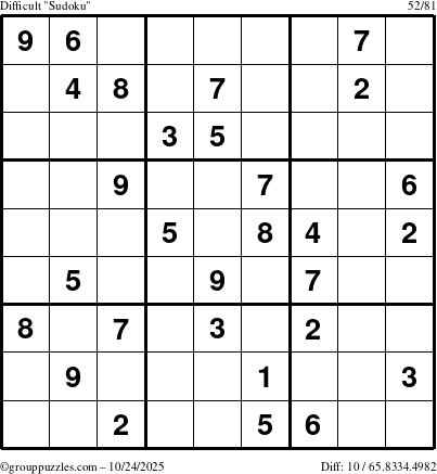 The grouppuzzles.com Difficult Sudoku puzzle for Friday October 24, 2025