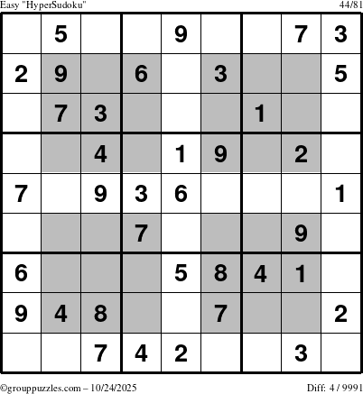 The grouppuzzles.com Easy HyperSudoku puzzle for Friday October 24, 2025