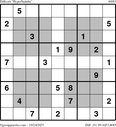 The grouppuzzles.com Difficult HyperSudoku puzzle for Friday October 24, 2025