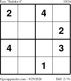 The grouppuzzles.com Easy Sudoku-4 puzzle for Tuesday September 29, 2026
