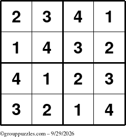 The grouppuzzles.com Answer grid for the Sudoku-4 puzzle for Tuesday September 29, 2026