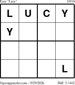 The grouppuzzles.com Easy Lucy puzzle for Tuesday September 29, 2026
