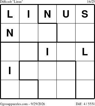 The grouppuzzles.com Difficult Linus puzzle for Tuesday September 29, 2026