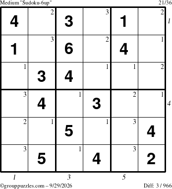 The grouppuzzles.com Medium Sudoku-6up puzzle for Tuesday September 29, 2026 with all 3 steps marked
