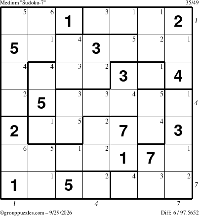 The grouppuzzles.com Medium Sudoku-7 puzzle for Tuesday September 29, 2026, suitable for printing, with all 6 steps marked