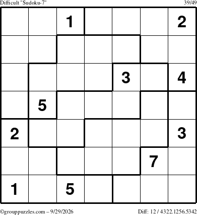 The grouppuzzles.com Difficult Sudoku-7 puzzle for Tuesday September 29, 2026