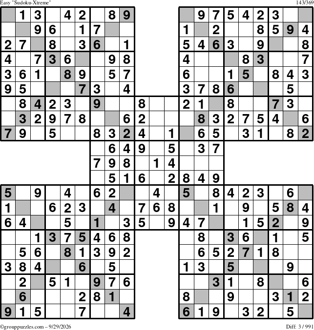 The grouppuzzles.com Easy Sudoku-Xtreme puzzle for Tuesday September 29, 2026