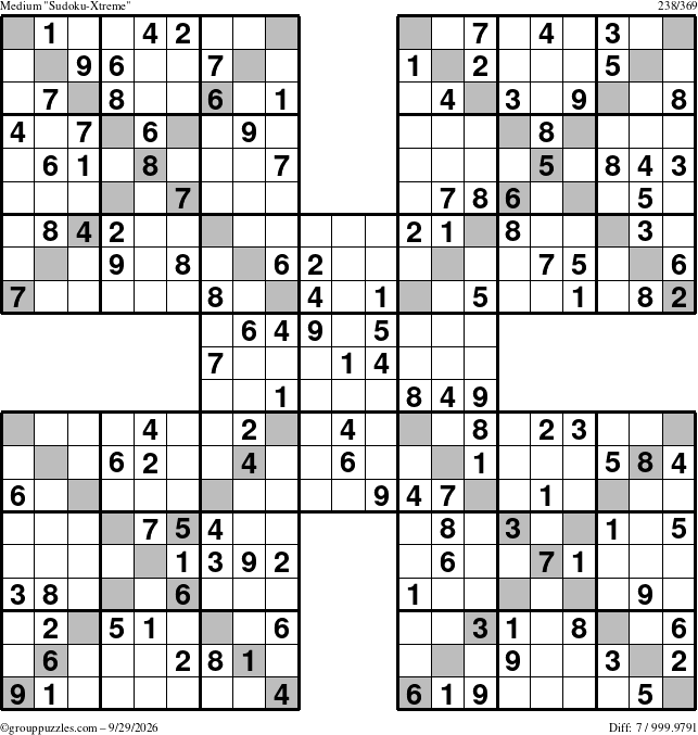 The grouppuzzles.com Medium Sudoku-Xtreme puzzle for Tuesday September 29, 2026