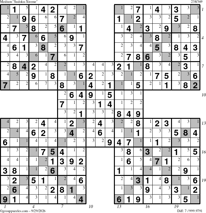 The grouppuzzles.com Medium Sudoku-Xtreme puzzle for Tuesday September 29, 2026, suitable for printing, with all 7 steps marked