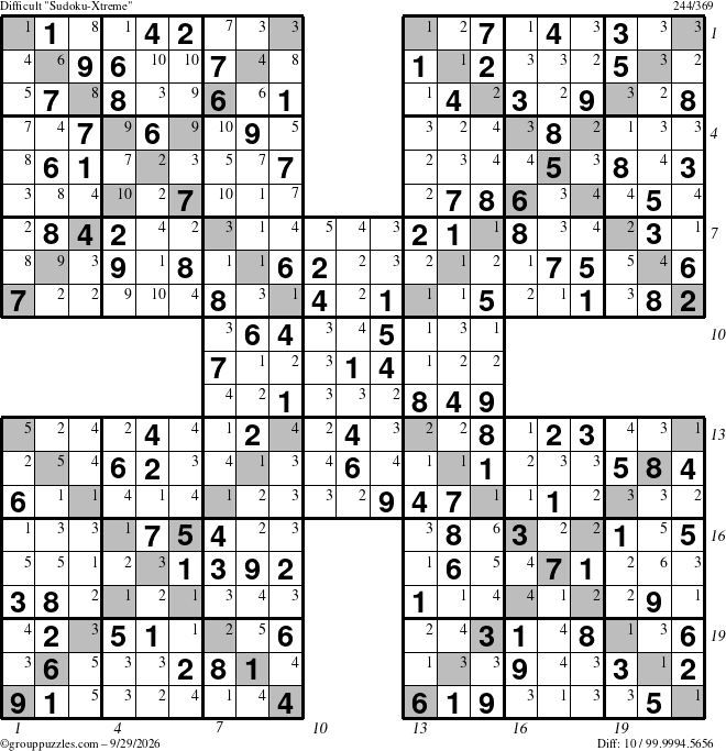 The grouppuzzles.com Difficult Sudoku-Xtreme puzzle for Tuesday September 29, 2026 with all 10 steps marked
