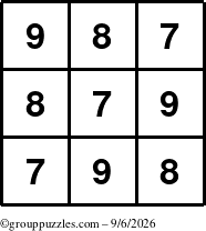 The grouppuzzles.com Answer grid for the TicTac-789 puzzle for Sunday September 6, 2026