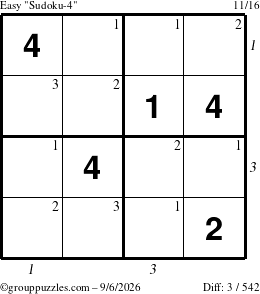 The grouppuzzles.com Easy Sudoku-4 puzzle for Sunday September 6, 2026 with all 3 steps marked