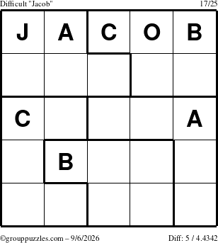 The grouppuzzles.com Difficult Jacob puzzle for Sunday September 6, 2026