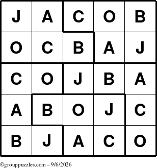 The grouppuzzles.com Answer grid for the Jacob puzzle for Sunday September 6, 2026