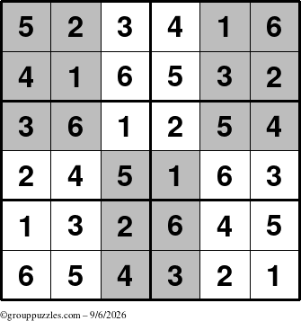 The grouppuzzles.com Answer grid for the SuperSudoku-Junior puzzle for Sunday September 6, 2026