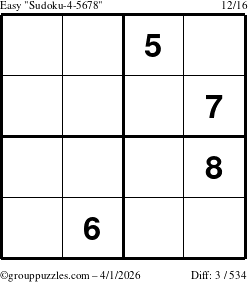 The grouppuzzles.com Easy Sudoku-4-5678 puzzle for Wednesday April 1, 2026