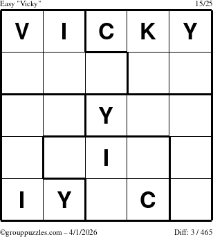 The grouppuzzles.com Easy Vicky puzzle for Wednesday April 1, 2026