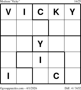 The grouppuzzles.com Medium Vicky puzzle for Wednesday April 1, 2026