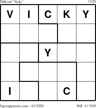 The grouppuzzles.com Difficult Vicky puzzle for Wednesday April 1, 2026